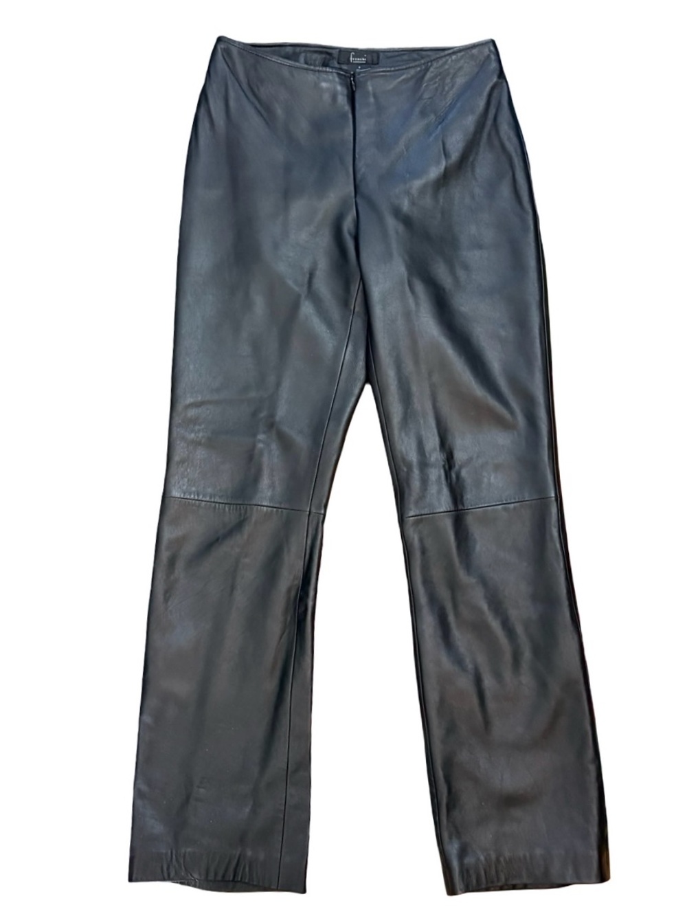 Vintage Frenchi Lambskin Leather Flare Pants Knee Seams Y2K Size 5 Black